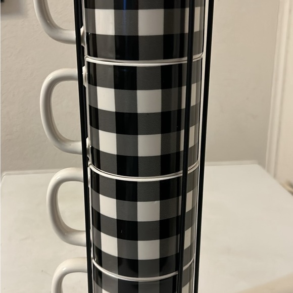 Hobby Lobby Buffalo Plaid coffee cups with black metal stand. - Picture 1 of 3